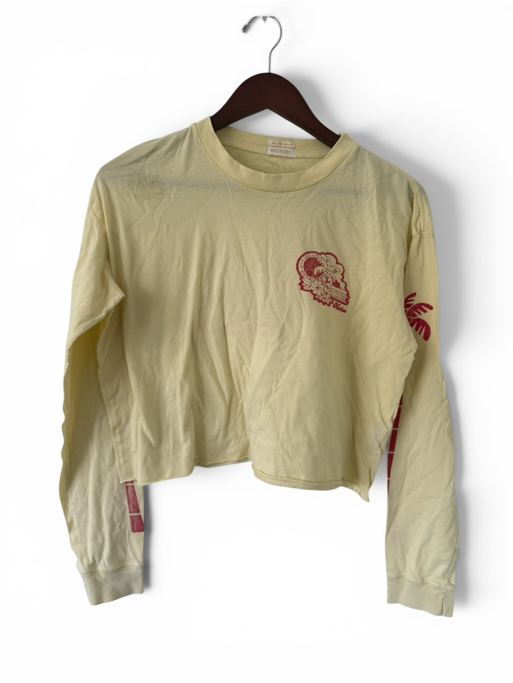 MOTHER The Slouchie Cutoff in Sunset Gold- M-Long Sleeve-Pale Yellow/Red